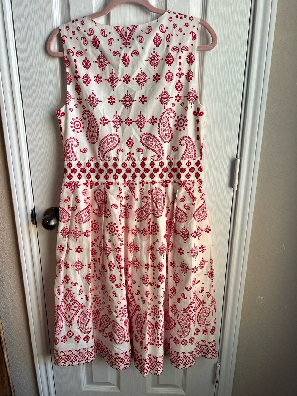 Talbots White and Red Paisley Embroidered Fit and Flare Dress - Picture 8 of 8